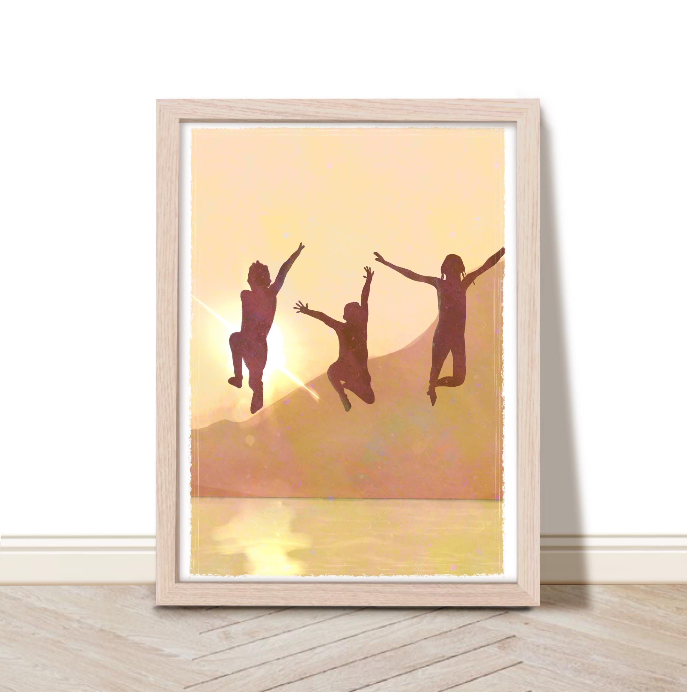 Kids Jumping in Lake Art Print, Sunset Swimmer Printable Art, Lake House Decor, Summer Fun Lake Life Wall Art, Evening Swim Art, Skinny Dip