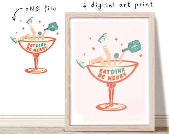 Funny Pickleball Christmas Art Print: Retro Holiday Decor (PNG & JPEG)