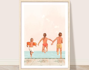Lámina artística de piscina infantil: decoración de pared vintage de verano (descarga digital)