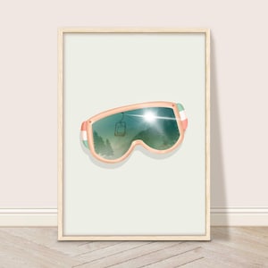 Retro Ski Goggles Printable, Ski Poster, Skiing Wall Art, Snowboard Print, Mountain Ski Chalet Wall Decor, Cozy Ski Lodge Decor, Skier Gift