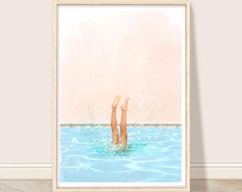 Woman Diving Art Print: Retro Pool House Decor (Digital Download)