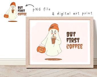 Retro Halloween Ghost Coffee Art Print: Trendy Fall Decor (PNG & JPEG)