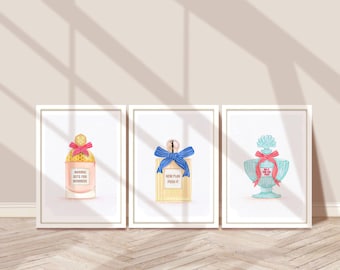 Set of 3 Perfume Bottle Art Print, Trendy Dressing Room Decor, Perfume Wall Art, Girly Fashion Poster, Funny Sassy Quote Print, Vanity Art