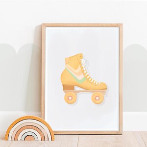 Retro Rollerskate Art Print, Yellow Roller Skate Wall Art, Vintage Rollerskating Poster, Trendy Rainbow Skate Wall Decor, Preppy Skating Art