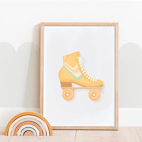 Retro Yellow Roller Skate Art Print: Rainbow Wall Decor (Digital Download)