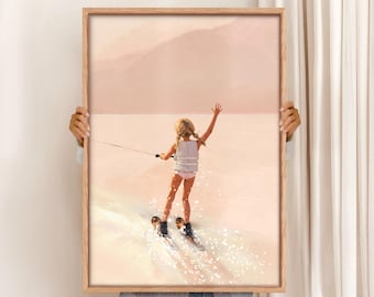 Waterskiing Girl Art Print: Retro Lake House Decor (Digital Download)