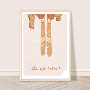 Retro Ski Art Print, Skier Wall Art, Vintage Ski Poster, Ski Ya Later, Ski Quote Wall Art, Mountain Skiing, Winter Cabin Decor, Ski Gift