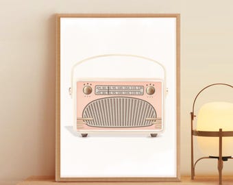 Retro Radio Art Print: Girly Pastel Pink Music Poster (Digital Download)