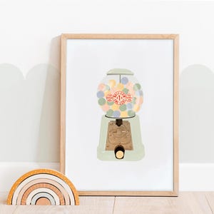 Retro Gumball Machine Art Print, Bubble Gum Wall Art, Food Candy Instant Download, Sweet Vintage Style Poster, Trendy Pink Girly Home Decor