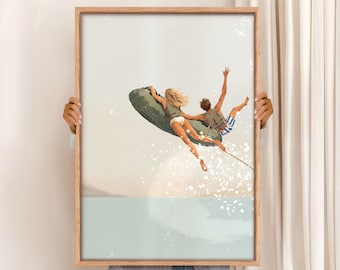 Lake Tubing Art Print: Retro Nautical Wall Decor (Digital Download)