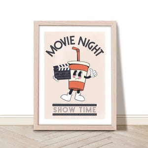 Movie Night Poster, Home Theater Decor, Retro Soda Pop Art Print, Vintage Movie Poster, Film Cinema Wall Art, Movie Room Show Time Printable