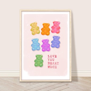 Gummy Bears Art Print, Trendy Kitchen Decor, Retro Candy Poster, Vintage Food Wall Art, Colorful Gummies Art, Jelly Sweets Snack Bar Decor