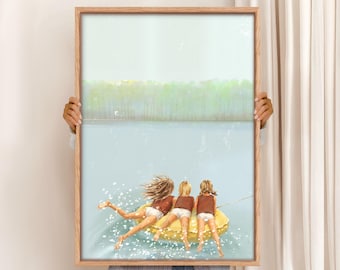 Retro Lake Tubing Art Print: Summer Wall Decor (Digital Download)