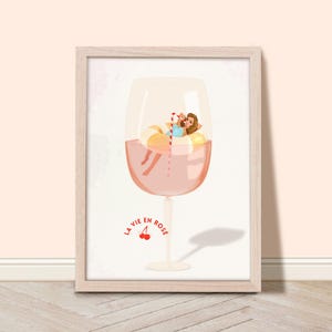Pink Rosé Wine Art Print, Funny Bar Art, Drink Poster, Rosé Champagne Wall Art, Pink Wine Printable, Girly Housewarming Gift For Wine Lovers