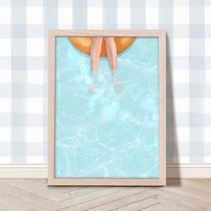 Swimming Pool Art Print, Aerial Pool Poster, Retro Aesthetic Swimmer Art Decor Gift, Trendy Poolside Wall Art, Coastal Summer Digital Art