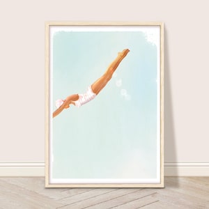 Woman Diving Wall Art, Girl Diver Poster, Retro Swimming Pool Art Print, Summer Decor, Coastal Printable, Beach House  Retro Holiday Poster