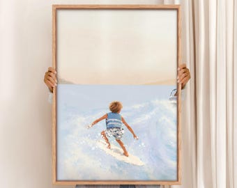 Boy Wake Surfing Art Print: Trendy Lake House Decor (Digital Download)