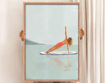 SUP Yoga Art Print: Lake House Paddleboard Decor (Digital Download)