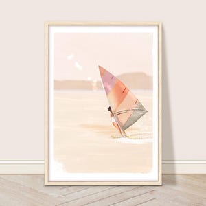 Windsurf Art Print, Water Sports Poster, Retro Windsurfing Wall Art, Coastal House Decor, Vintage Lake Art Printable, Girl Windsurfer gift