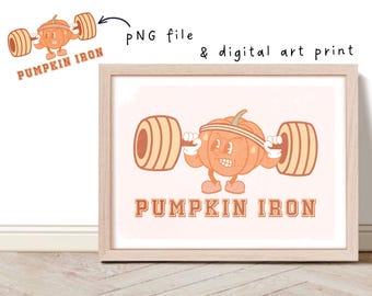 Retro Pumpkin Gym Art: Funny Fall Lifting Design (PNG & JPEG)
