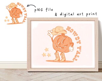 Retro Western Pumpkin PNG: Cowboy Halloween Art Print (Digital Download)