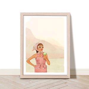 Retro Ice Cream Art Print, Vintage Woman Printable Art, Summer Wall Art, Lake Art Decor, Beach Art Home Decor, Vacation Art, Coastal Art