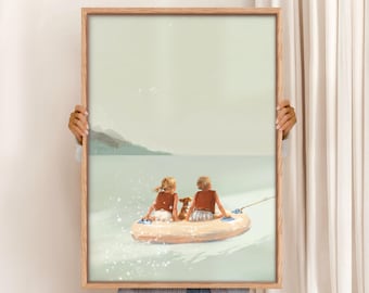 Lake Tubing Art Print: Summer Water Sports, Lake House Decor (Digital Download)