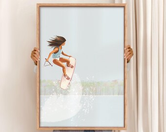 Wake Girl Art Print: Blue Lake Nautical Decor (Digital Download)