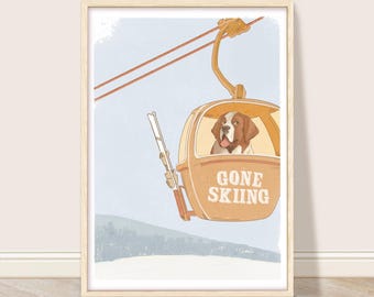 Saint Bernard Ski Lift Art Print: Vintage Winter Cabin Decor (Digital Download)
