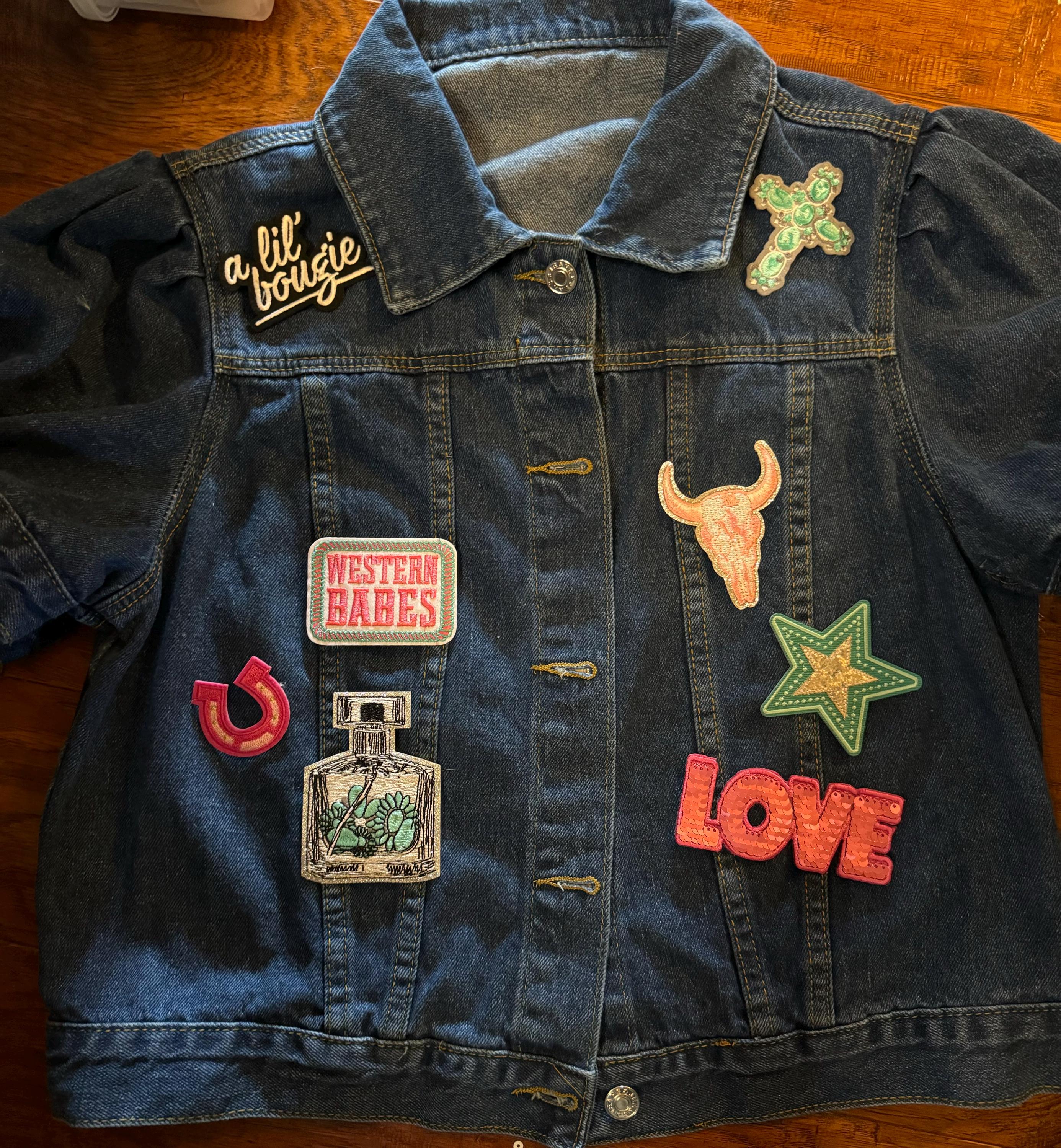 Short Sleeve Denim Jacket With Sequin Patches