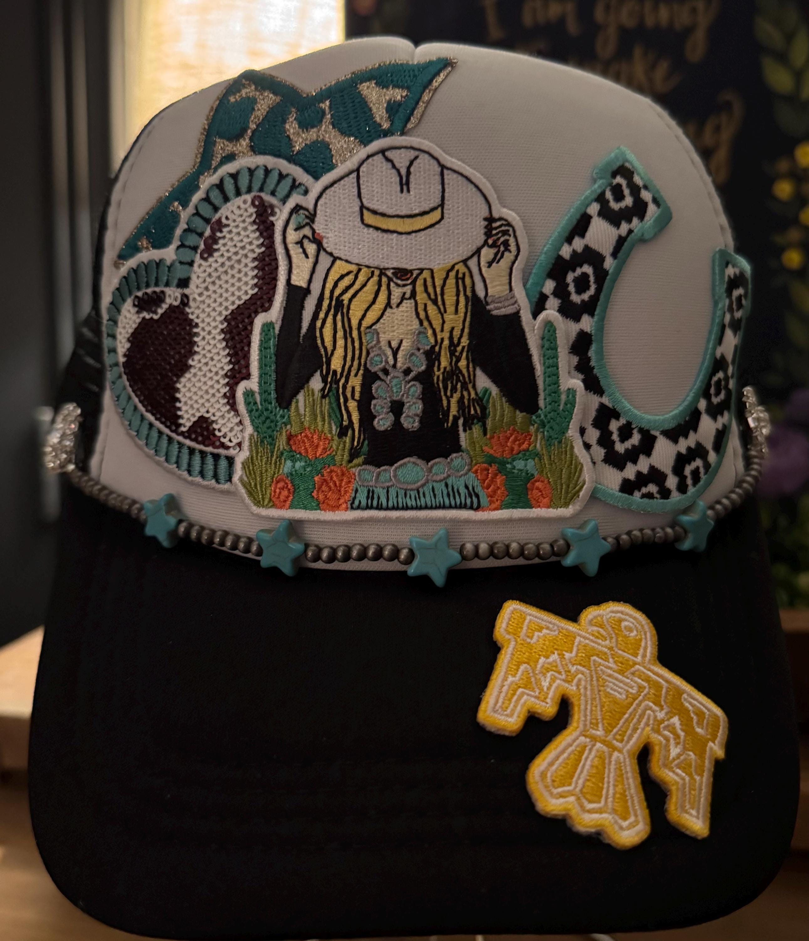 Blonde cowgirl trucker hat
