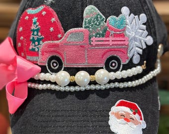 Distressed Christmas Truck black ballcap