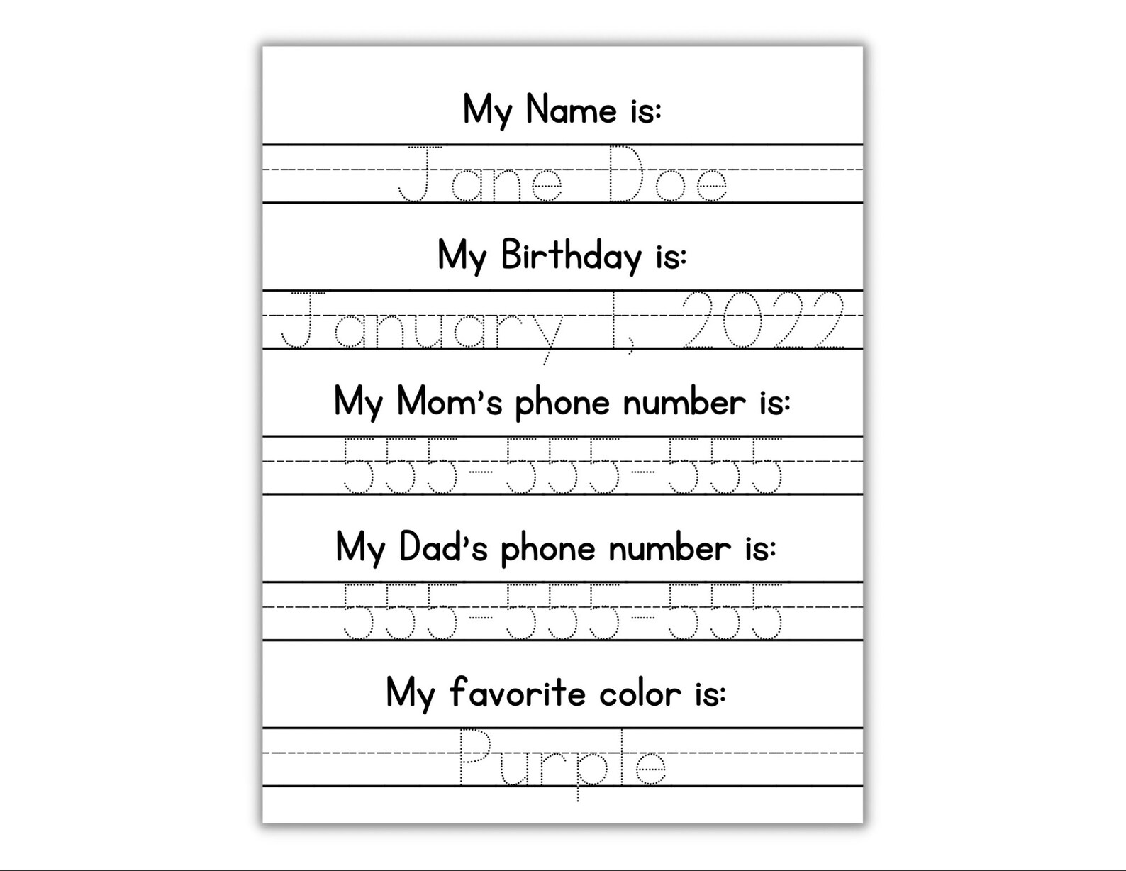 Custom Name & Info Tracing Page | Personalized Name Handwriting | Name ...