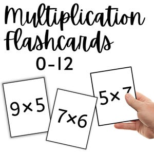 Multiplication 0-12 Flashcards I Times Tables I Multiplication Flashcards I Printable Flashcards I Math Fact Card I Multiplication Fact Card