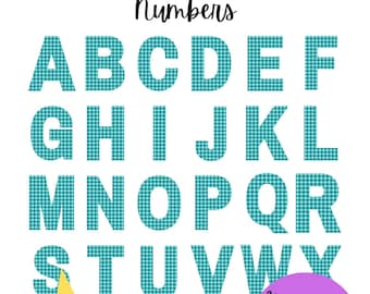 Printable Bulletin Board Teal Gingham Letters & Numbers, Printable Letters, Teacher Boards, Print and Cut, School Decor, Cutout Letters
