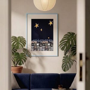 Modelo de pôster personalizado para colagem de fotos, Quadro de Memórias do Céu Noturno, Modelo de tela com grade para 32 fotos, Presente personalizado