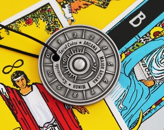 The Tarot Coin, Fully Functional Spinning Tarot Card Deck With All 78 Major and Minor Arcana Cards, in Antique Silver