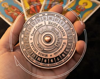 Pièce disque de tarot tournante : 78 cartes arcanes - finition cuivre antique