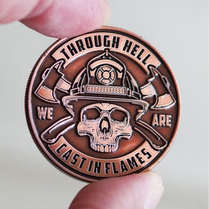 Fire Skull Challenge Coin: Antique Copper Firefighter Token