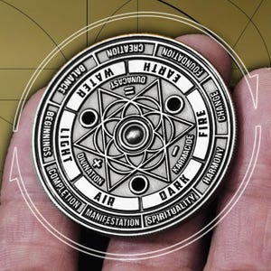 Pièce unique de 369 tarot Dunacast, outil de divination rotatif entièrement fonctionnel, collier de bijoux basé sur la théorie de Nikola Tesla, Ant. Argent