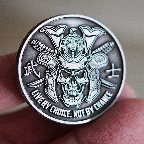Miyamoto Musashi Challenge Coin, The Book of 5 Rings, Japanese Samurai Warrior EDC Coin for Reminder, Luck, and Protection