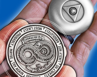 Moneda de adivinación Bola Mágica del Destino: Toma de Decisiones Inspirada en el Tarot - Plata Antigua