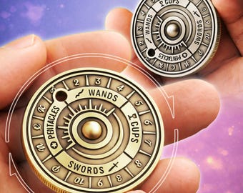 Tarot Coin Divination Tool, Spinning Tarot Card Deck w/ All 78 Major + Minor Arcana Cards, Tarot Spinner Gift for Tarot Lover