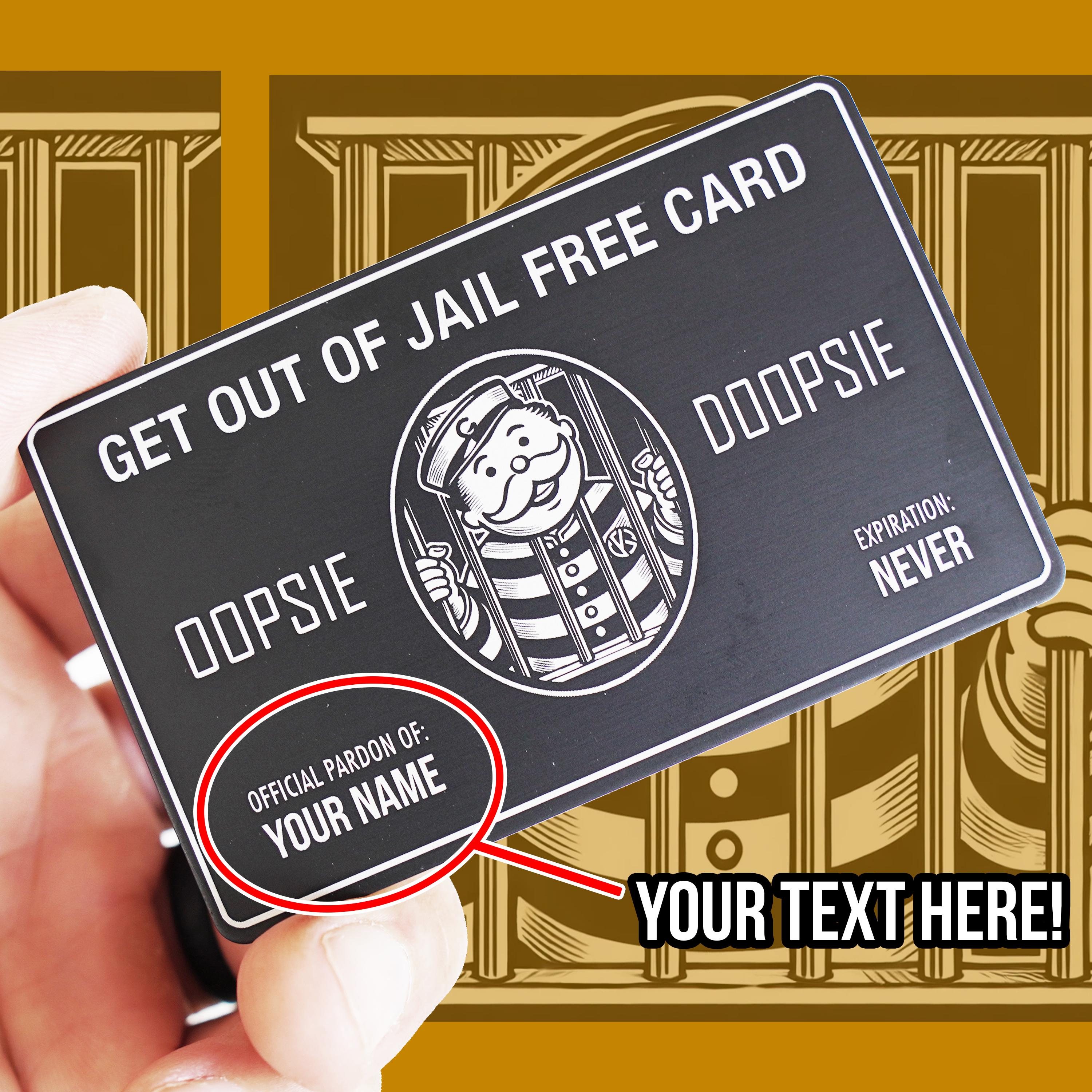 Personalized Get Out of Jail Free METAL Card –Funny Gift, Customizable Gag Gift for Him Card, Birthday, Prank, Office Humor