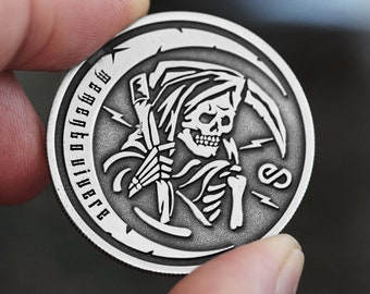 Pièce de rappel quotidien Memento Vivere - Pièce de défi en argent antique pour la chance et la protection