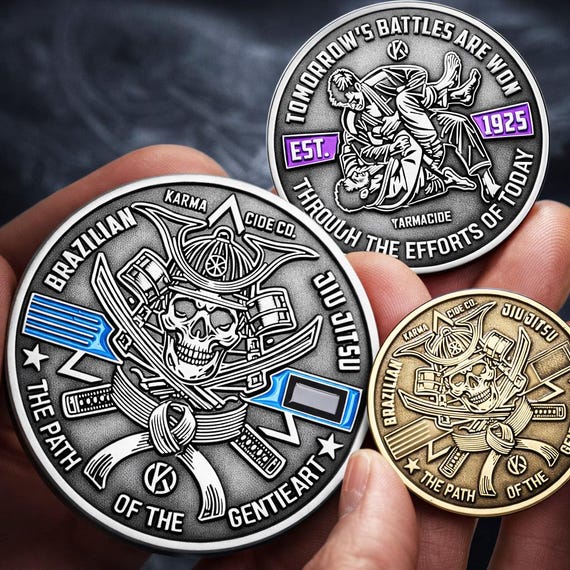 Brazilian Jiu Jitsu Belt Promotion Coin, BJJ Challenge Coin Gift for Blue Purple Brown and Black Belt Milestones