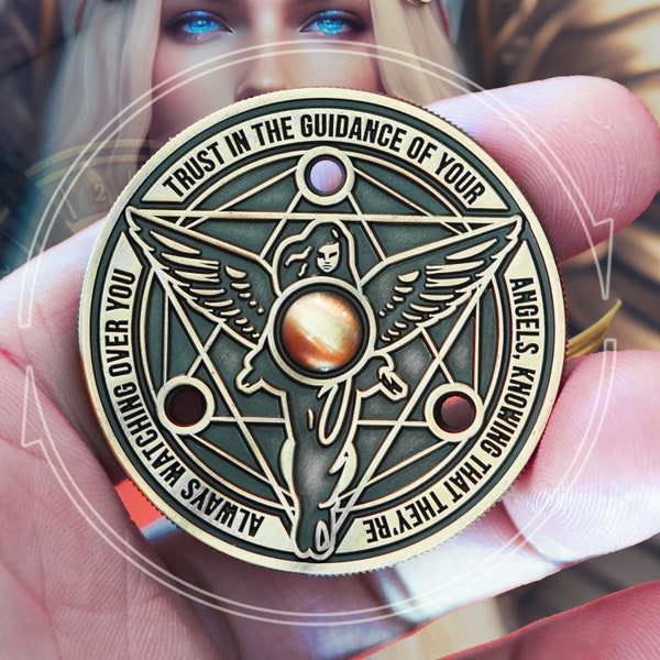 The Angel Numbers Oracle Deck Coin, Spinning Unique Oracle Cards With 10 Angel Number Divination Tool, Challenge Coin Gift in Gold