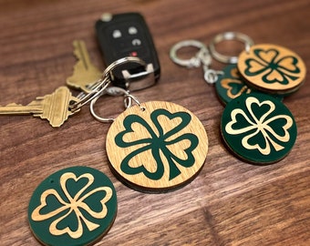 Four Leaf Clover Keychain - St. Patrick’s Day - Wood & Acrylic - Lucky Charm - Lucky Keychain
