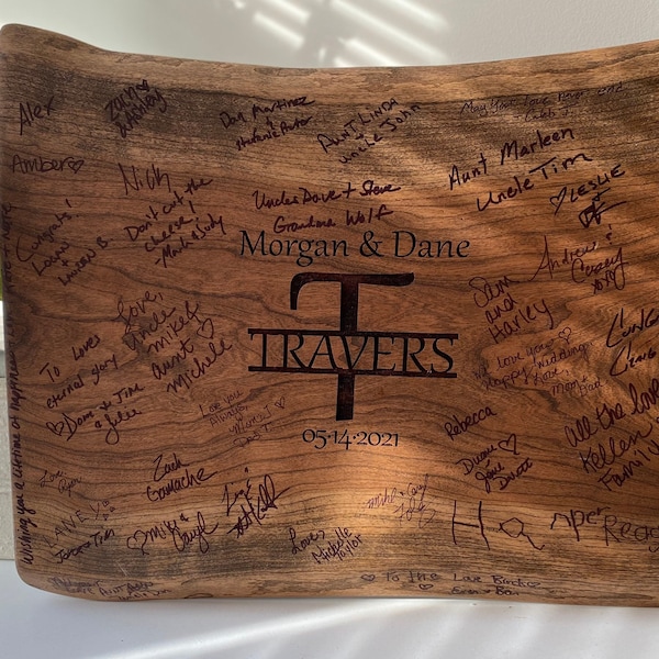 Wedding Guest Book Alternative - Custom Engraved Live Edge Wood - Wood Sign/Display