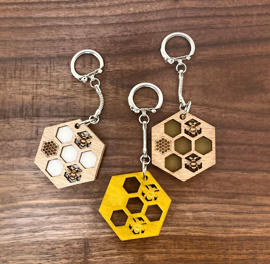 Honey Bee Resin Keychain Resin Keychain Wood & Acrylic Etsy